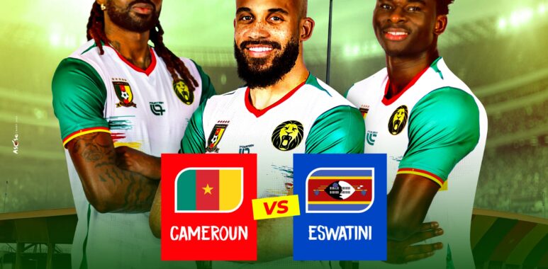 Affiche promotionnelle Cameroun vs Eswatini, 7e journée des éliminatoires de la Coupe du Monde FIFA 2026, au stade Ahmadou Ahidjo de Yaoundé.