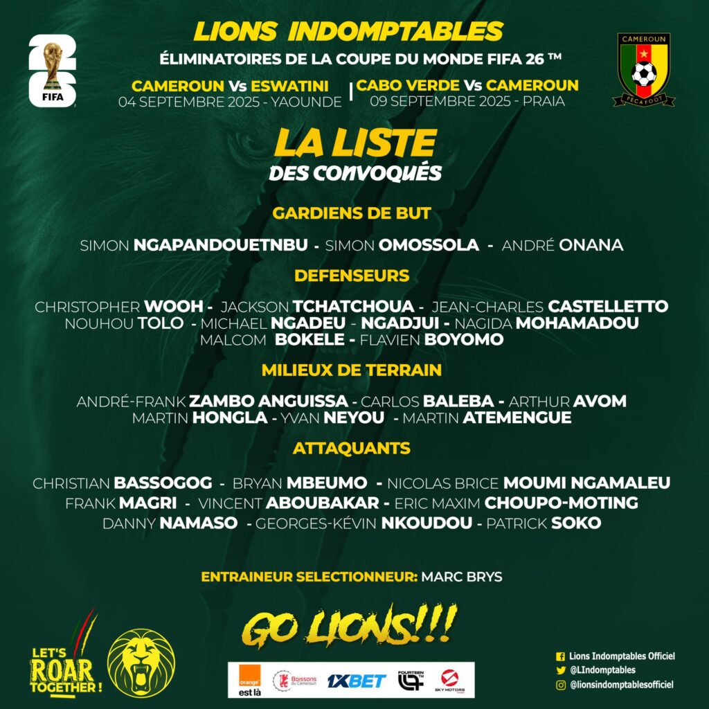La liste des convoqués - Lions Indomptables
