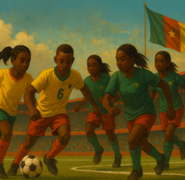 Tournoi Paul Biya 2025 avec des jeunes joueurs U13 et U17 camerounais en action sur le terrain